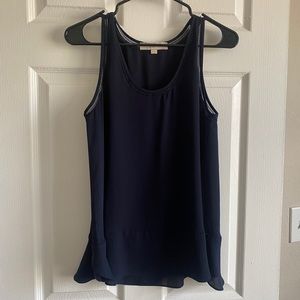 LOFT | Keyhole Neck Tank Blouse in Navy | Size Small